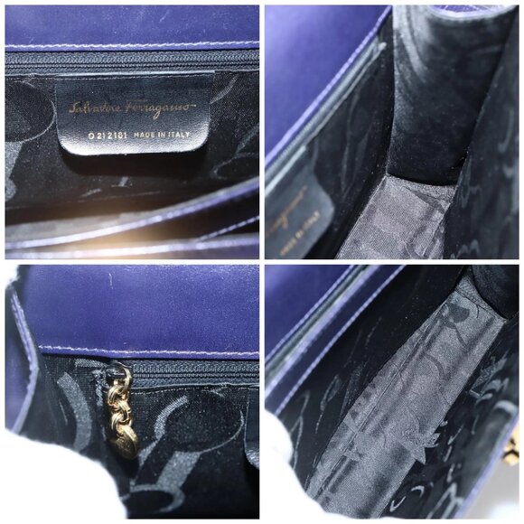 Salvatore Ferragamo Gancini Hand Bag Leather 2way Purple Gold Auth 144813 - Picture 15 of 16